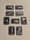Highly Sought After Lot Of 9 Fractional .999 Fine Silver Art Bars. 1gram Each