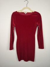 Charlotte Russe Vintage Y2K Velvet Red Long Sleeve Dress Size Small Bodycon