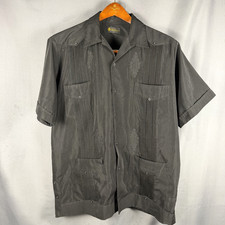 El Norteno Western Wear Guayabera Shirt Mens L Embroidered Black Mexican Wedding