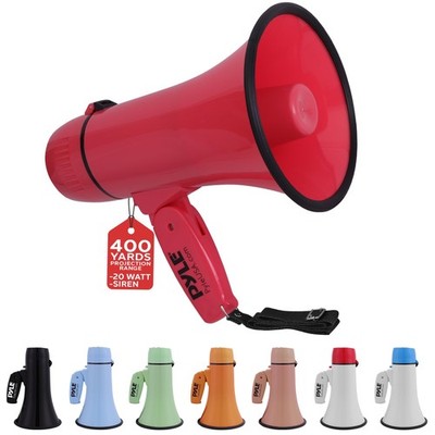 Pyle 20W Megaphone Bullhorn - Portable, Auto Siren & Adjustable Volume (Red)
