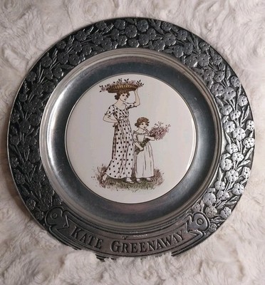 Kate Greenway Pewter And Ceramic Mother Daughter Plate 1973.