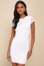 Lulus Spread Your Shine White Sequin Embroidered Bodycon Dress Size Small