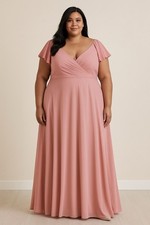 David’s Bridal Long Bridesmaid Dress Pink Blush Flutter Sleeve 3X Formal Gown