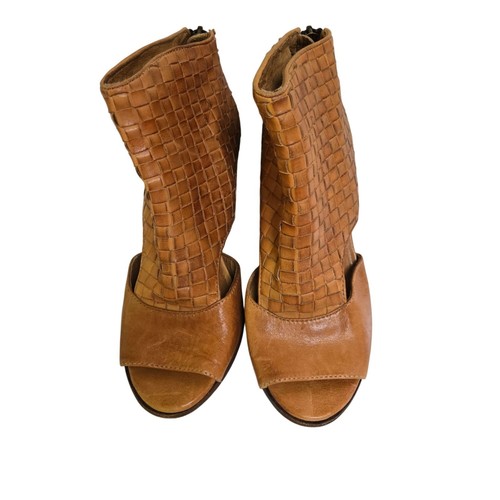 Patricia Nash Rosetta Peep Toe Ankle Boot Italian Leather Woven Size 6 - Picture 4 of 8
