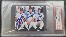 Enos Slaughter Hank Bauer Johnny Blanchard NY Yankees Index Card PSA DNA Auto 9