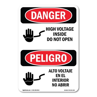 High Voltage Inside Do Not Open Bilingual ANSI Danger Sign Metal Plastic Decal