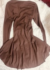 Brown Long Sleeve Short Dress