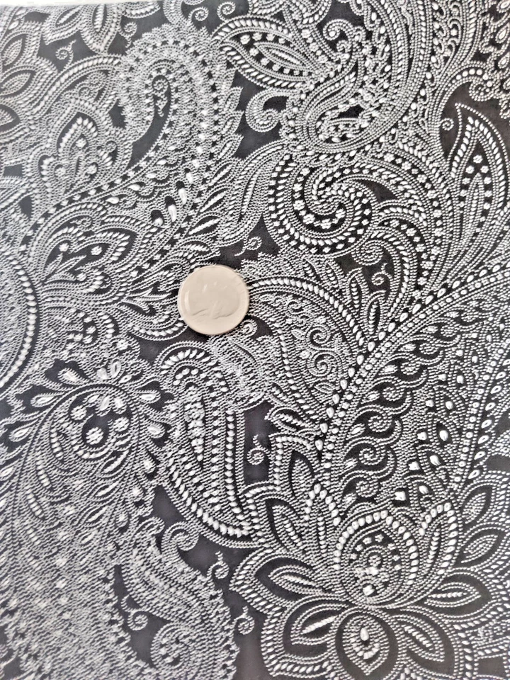 Black paisley print cotton remnant, 18.5 in. by 44 in. made by Moda. - Image 2 of 2