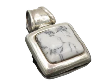 925 Sterling Silver - Vintage Howlite Shiny Square Slide Pendant - PT9769