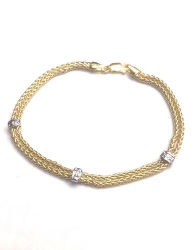 14K Gelbgold 0,03ct Diamant zweireihig Weizen Gliederkette Armband 5mm 7,25" 3gramm - Bild 1 von 1