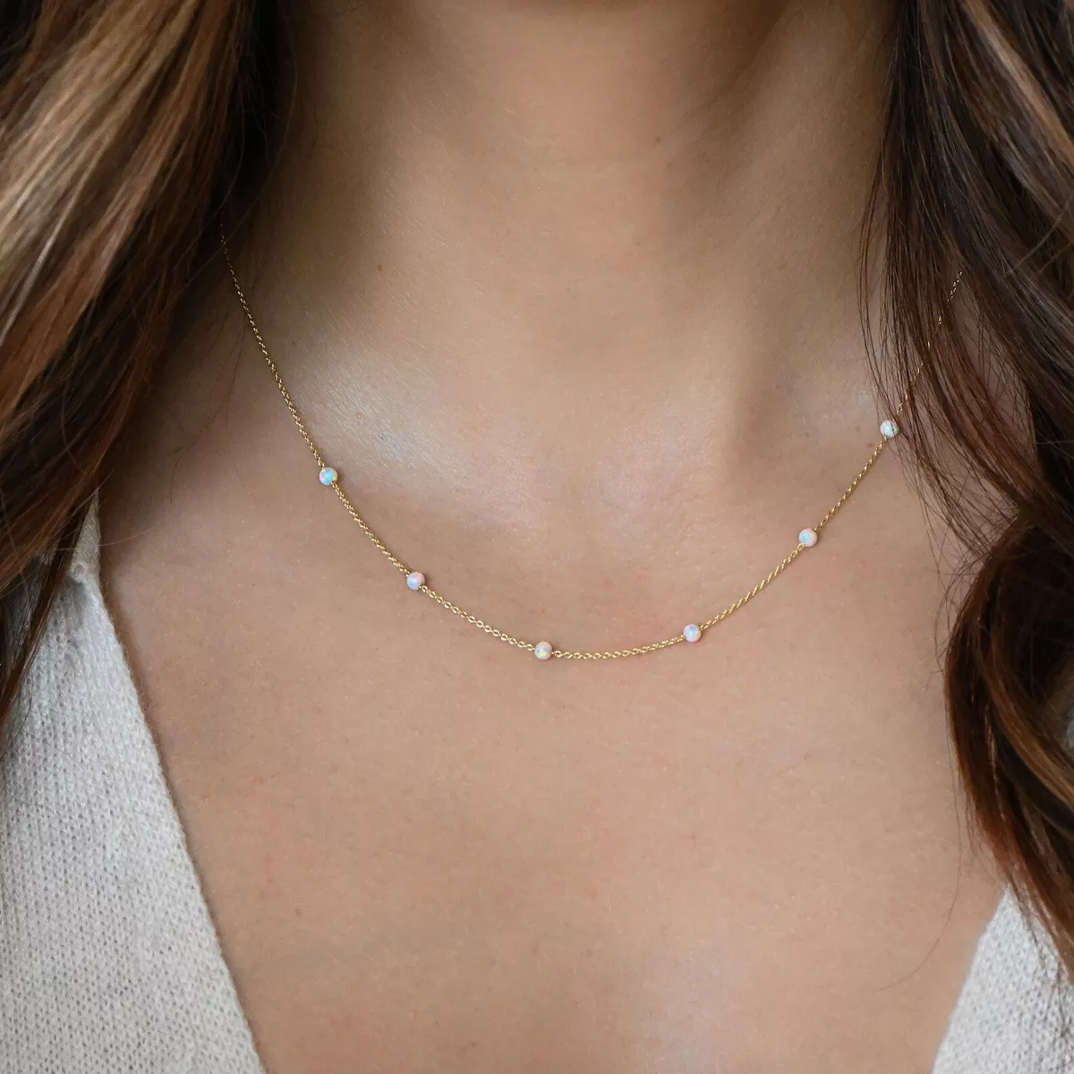 Opal Necklace Dainty White Opal Necklace Opal Jewelry October