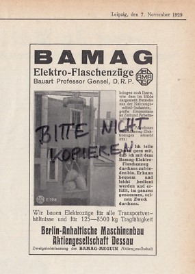 Dessau, advertising 1929, Bamag-Meguin, electric pulleys