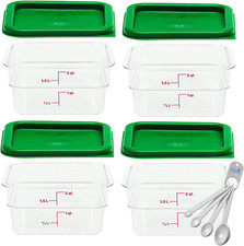 Cambro 2 Quart Clear Food Storage Containers with Green Lids  Measuring Spoons