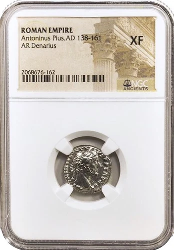 ADS11 Roman Empire Emperor Antoninus Pius AD 138-161 Denarius NGC XF Silver Coin