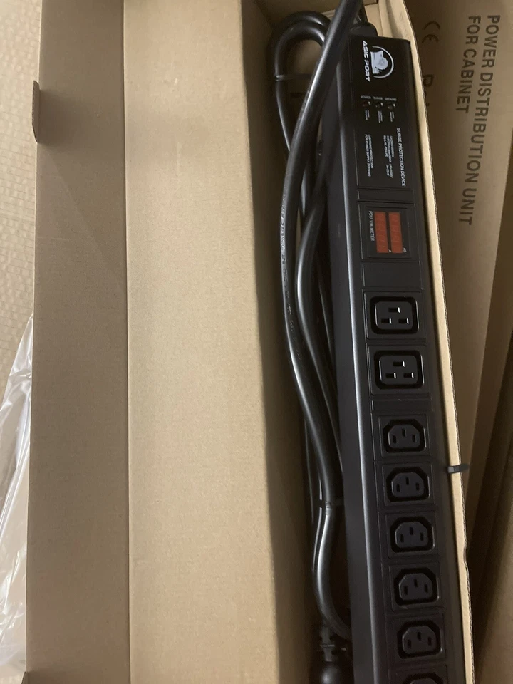 9ft L6-30p Plug Mining PDU 220V 240V 30A VA Meter + Surge Protection 6C13 + 2C19 - Image 2 of 3