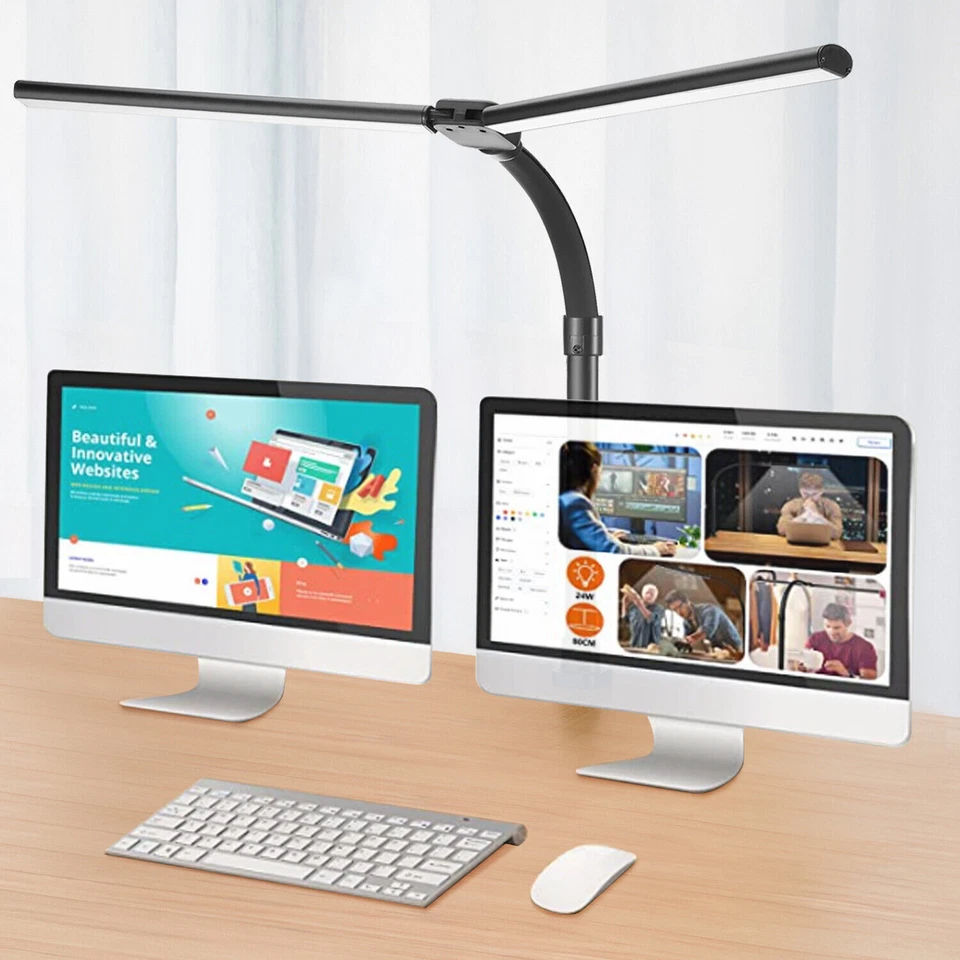 LED Schreibtischlampe Doppelkopf Tischlampe Dimmbar Leselampe Büroleuchte Lampe - Bild 3 von 4