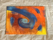Original rustic sunset background with blue wind abstract acrylic painting