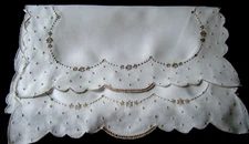 Antique20s Runner hand Appenzell embroidery w beautiful festooned hem on linen