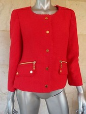  179 Jones New York Red Textured Stretch Fringe Lined Blazer Jacket Sz 8 NWT