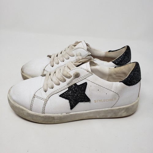 Stylechild Girls Size 3 Sneakers White Black & Silver Blue Glitter Star - Picture 2 of 15