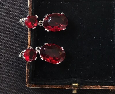 Vintage Art Style Ohrringe rot Kristall 18 Karat Weißgold vergoldet