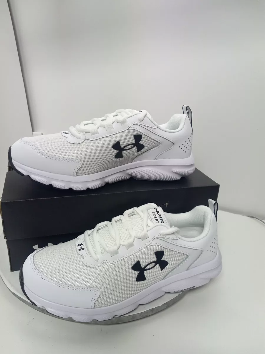 Under Armour Charged Assert 9 White Black Womens Sz 10 WIDE Running Shoes