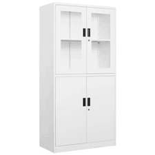 Display Storage Cabinet Metal Kitchen Pantry Cupboard Organizer 4 Doors Shelves