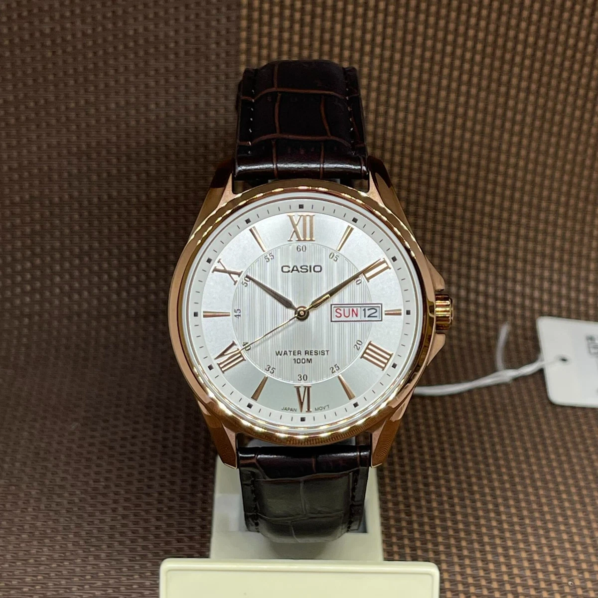 Casio MTP 1384L 7A Enticer White Analog Brown Leather Quartz Classic Men s Watch