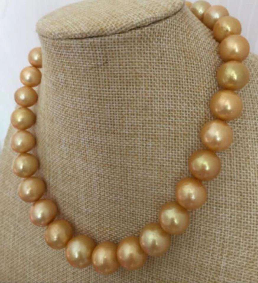 Rare Huge 12-13mm Real South Sea Round Gold Pearl Necklace 14-36 inch 14KGP - Image 3 of 4
