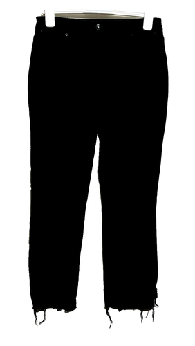 PAIGE Jeans Cindy Womens 30 Black High-Rise Straight Leg Distressed Ragged Hem