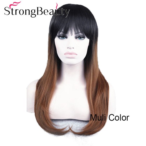 Dark to Auburn Ombre Long Straight Center Part Synthetic Party Women's Wigs - Picture 14 of 15