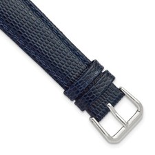DeBeer 20mm Lizard-Style Grain Navy Silver-tone Buckle Watch Band