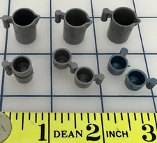 BARBIE? Doll House Plastic-Pewter-Ware Coffee Tea Set 3 Pitchers 6 Mugs Cups