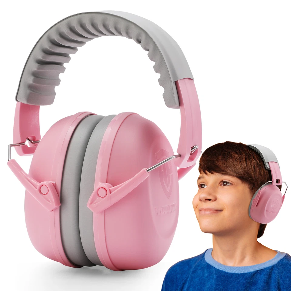 Auriculares con cancelación de ruido WORKPRO Safety Ear Muffs para niños NRR 25dB rosa Foto 3 de 4