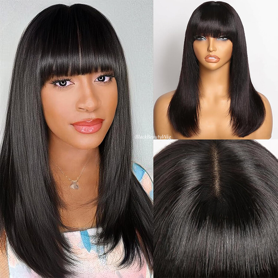 Bob Wig With Bangs 5x5 Silk Base Full Lace Wig Brazilian  display picture 3