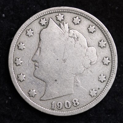 1908 LIBERTY V FIVE CENT NICKEL FINE RARE OLD COIN B128 II