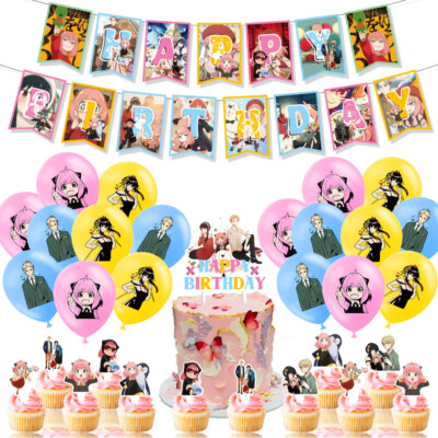 32Pcs Spy Family Party Supplies beinhaltet ein Banner, Kuchen Toppers, Ballons
