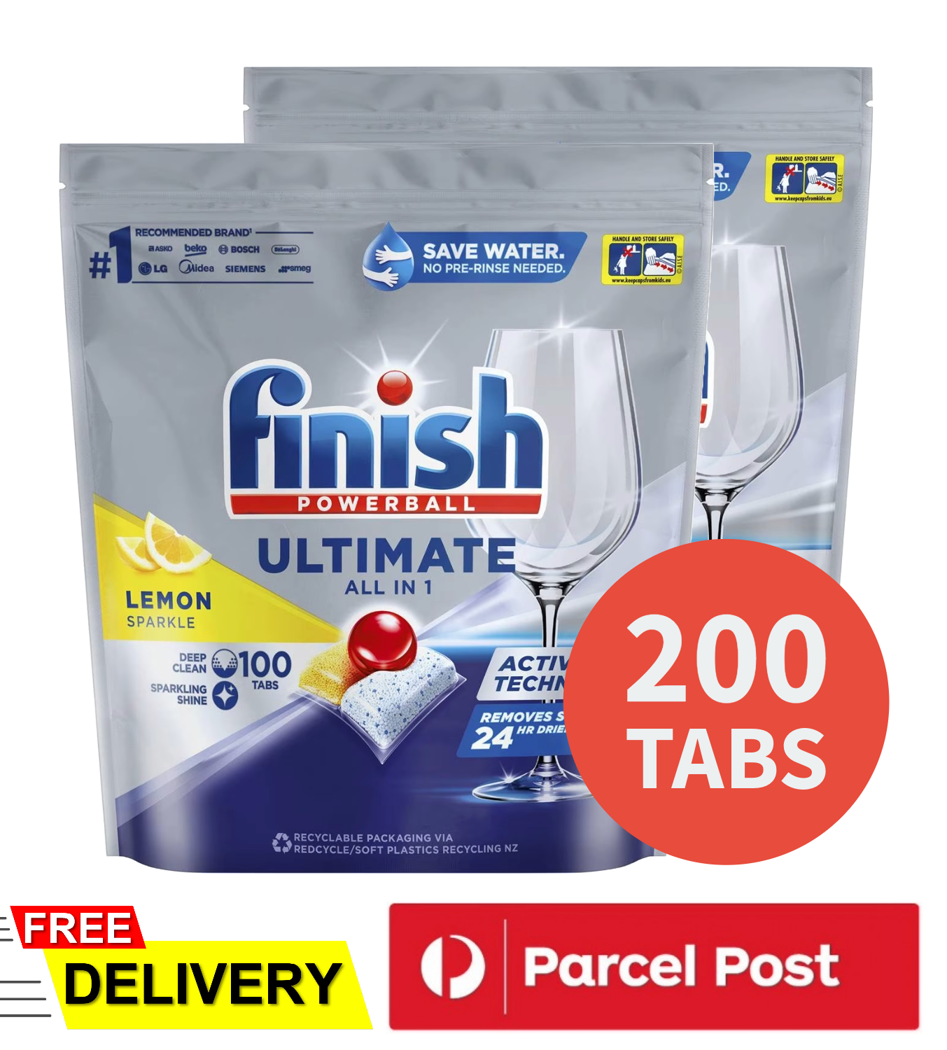 [200 Tabs] Finish Ultimate All In One Lemon Dissolving Dishwasher