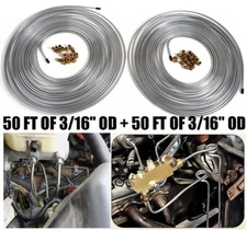 2x Zinc Steel Brake Line Tubing Kit 3/16"OD 50Ft Roll Coil All Size Fittings USA