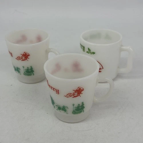 Lot of 3 Hazel Atlas Tom And Jerry Milk Glass Mugs