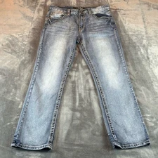 True Luck Men's Jeans Straight Leg Acid Wash Size 34X32 Whiskered