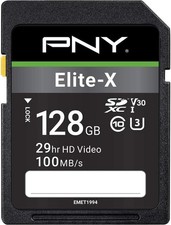 PNY 128GB Elite-X SDXC UHS-I U3 V30 Class 10 4K UHD 100MB/s SD Card