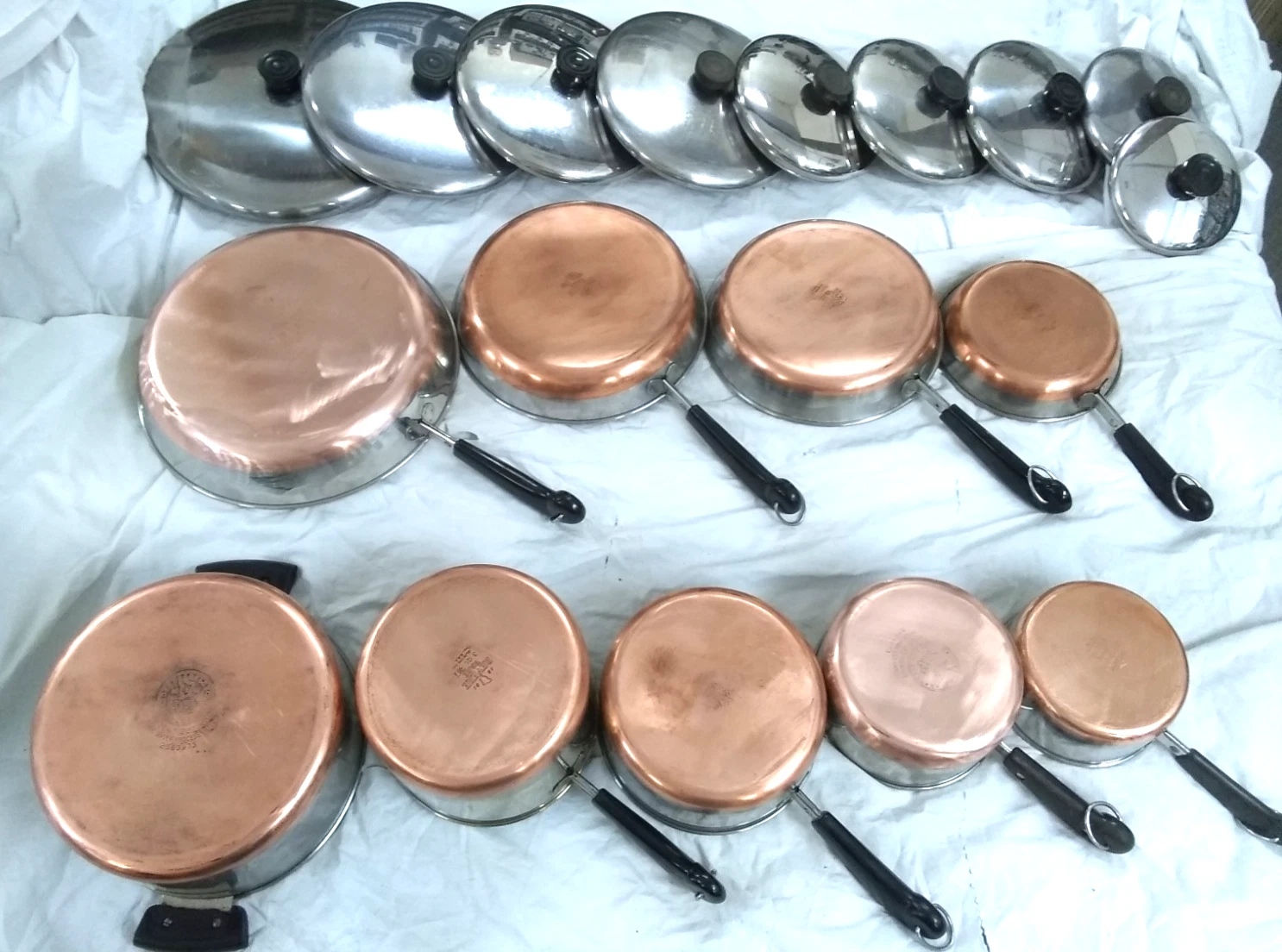 Revere Ware 18 Piece 1801 SS Copper Clad Cookware Sauce Pans Skillets Pre/Post 1