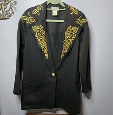 Vintage Black Cotton Blazer With Gold Bead Embroidery Accent On You Floral
