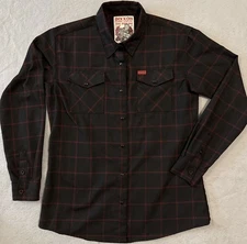 DIXXON Flannel Shirt The Red Line Womens 2XL Black Plaid Red Pearl Snaps