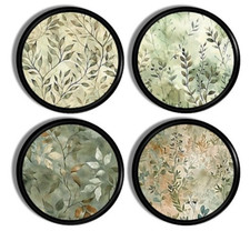 Botanical Leaf Cabinet Knobs Set of 4 Soft Floral Nature Drawer Pulls Green