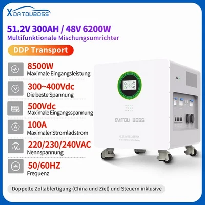 DATOUBOSS 15360WH Batteriespeicher 48V Lithium Akku 300Ah mit 6.2kw Wechselrichter Hybrid