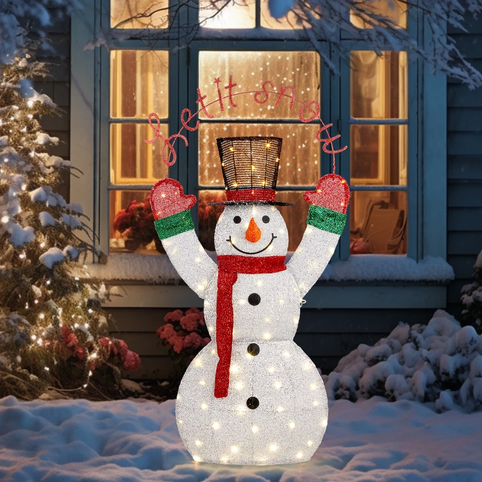 Lighted Snowman Outdoor Christmas Decoration Pre-lit 2D Snowman w/ 90 LED Lights