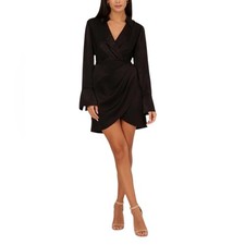 Adrianna Papell Womens Collared Satin Surplice Dress Style # AP1D105159 Sz 6 NWT