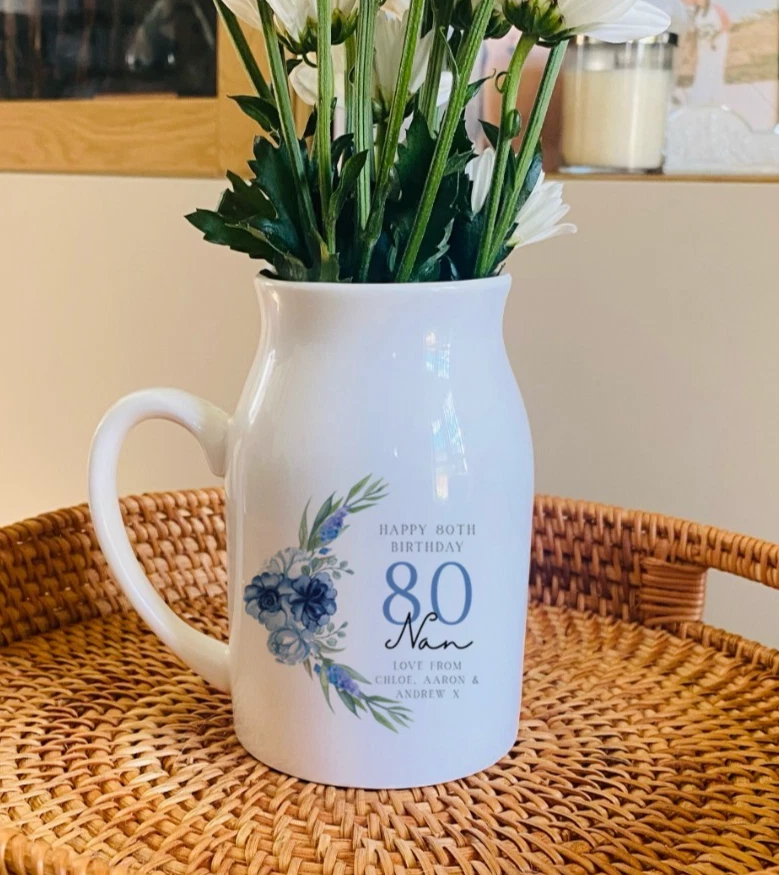 UNIQUEPGIFTS Personalised 80th Birthday Vase Small Flower Jug Milestone Keepsake Nan Gift